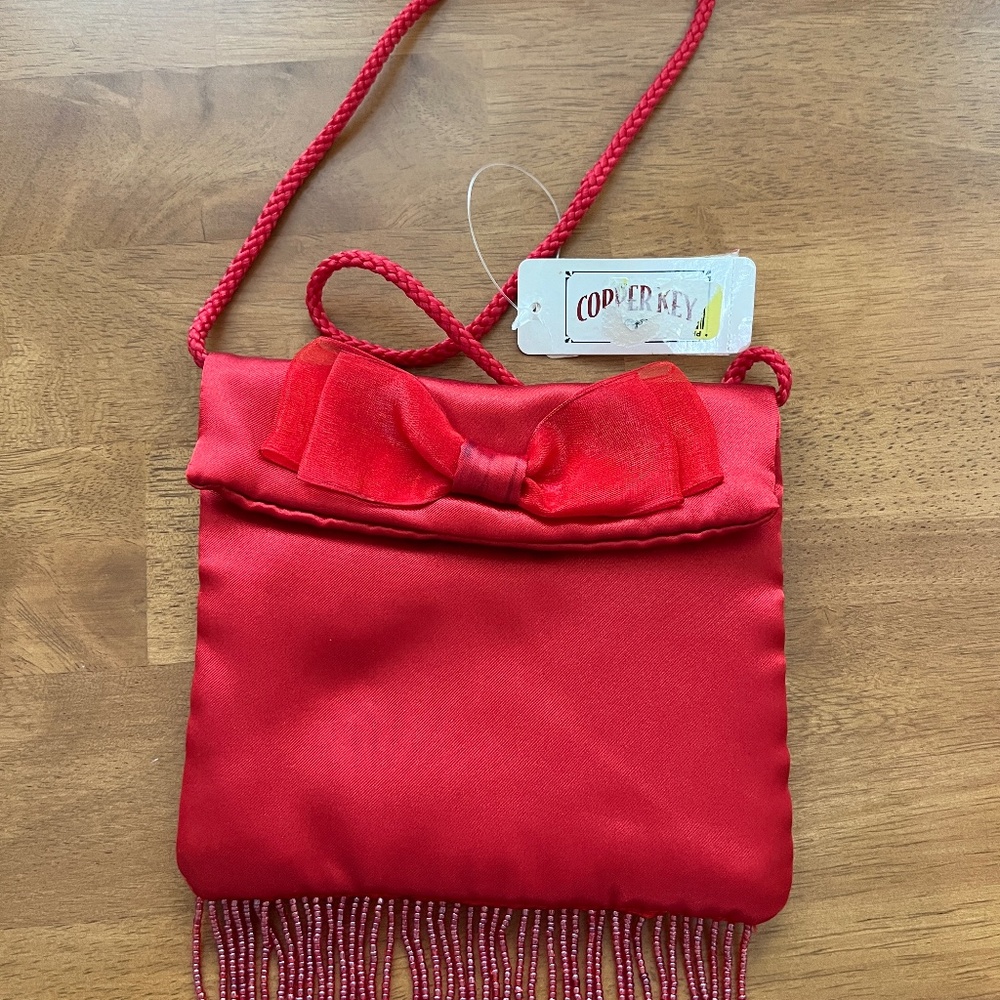 Copper Key Girls NWT Dress Red Bow Beaded Fringe Purse Shoulder Strap NWT